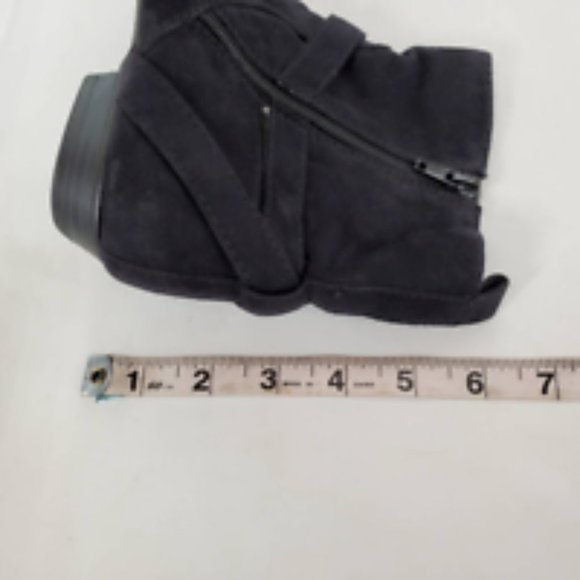 Express Womens Ankle Boots Booties Black Cuban Heels Side Zipper Buckle Strap 7 - Picture 7 of 10